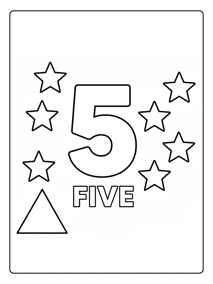Number Coloring Pages – Number 5 with Stars