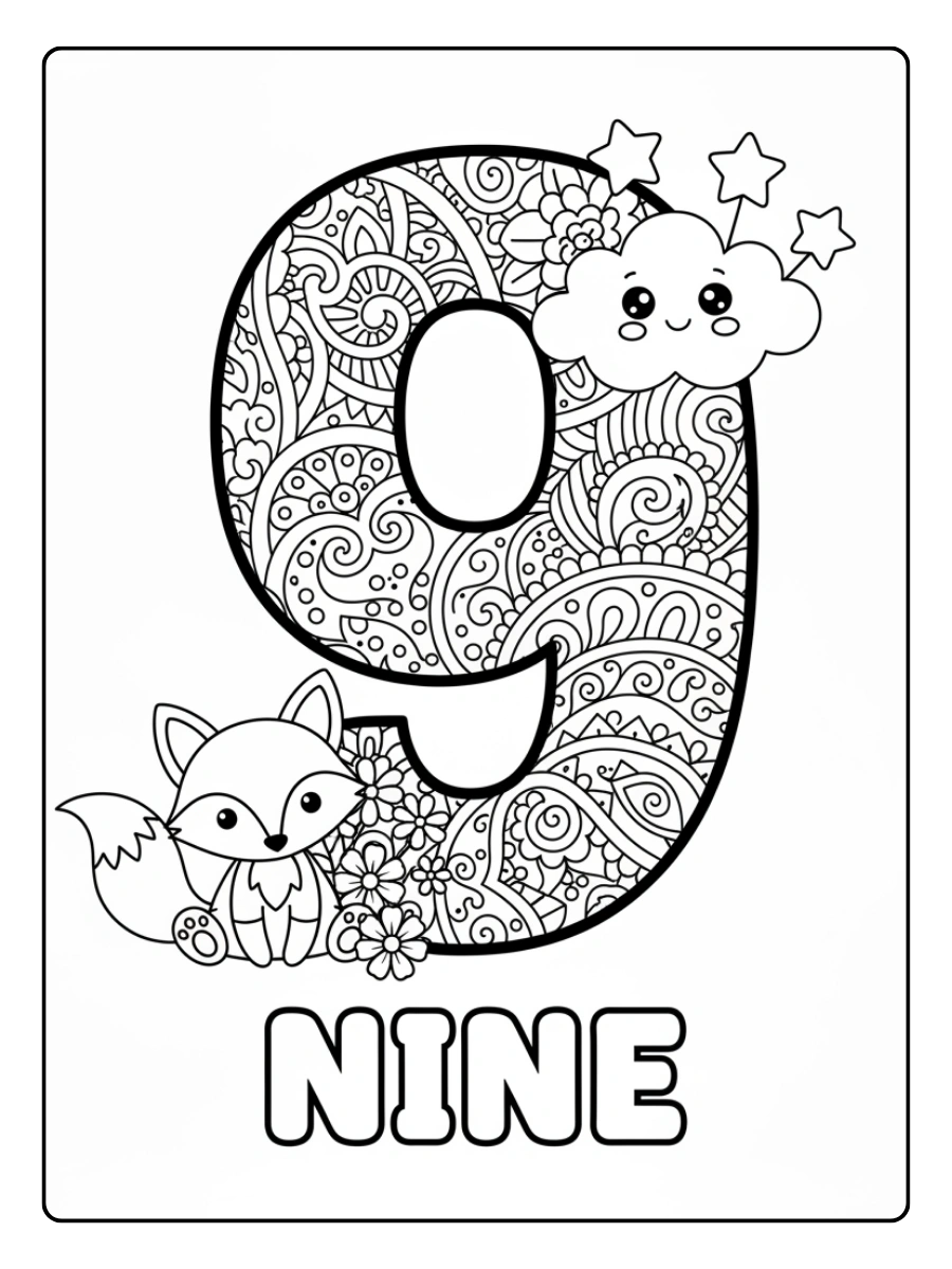Number Coloring Pages – Number 9