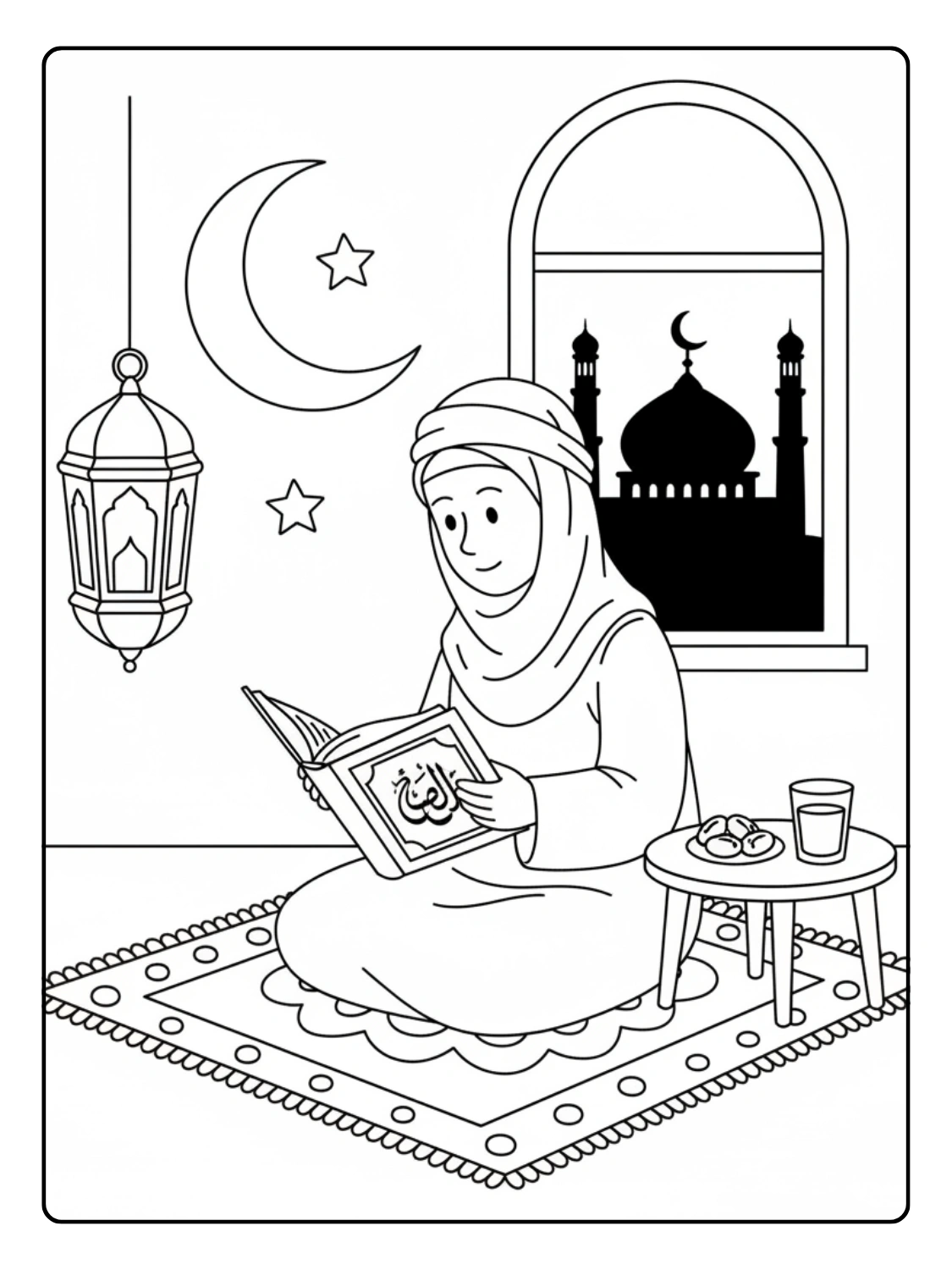 Quran Reading in Ramadan Coloring Page