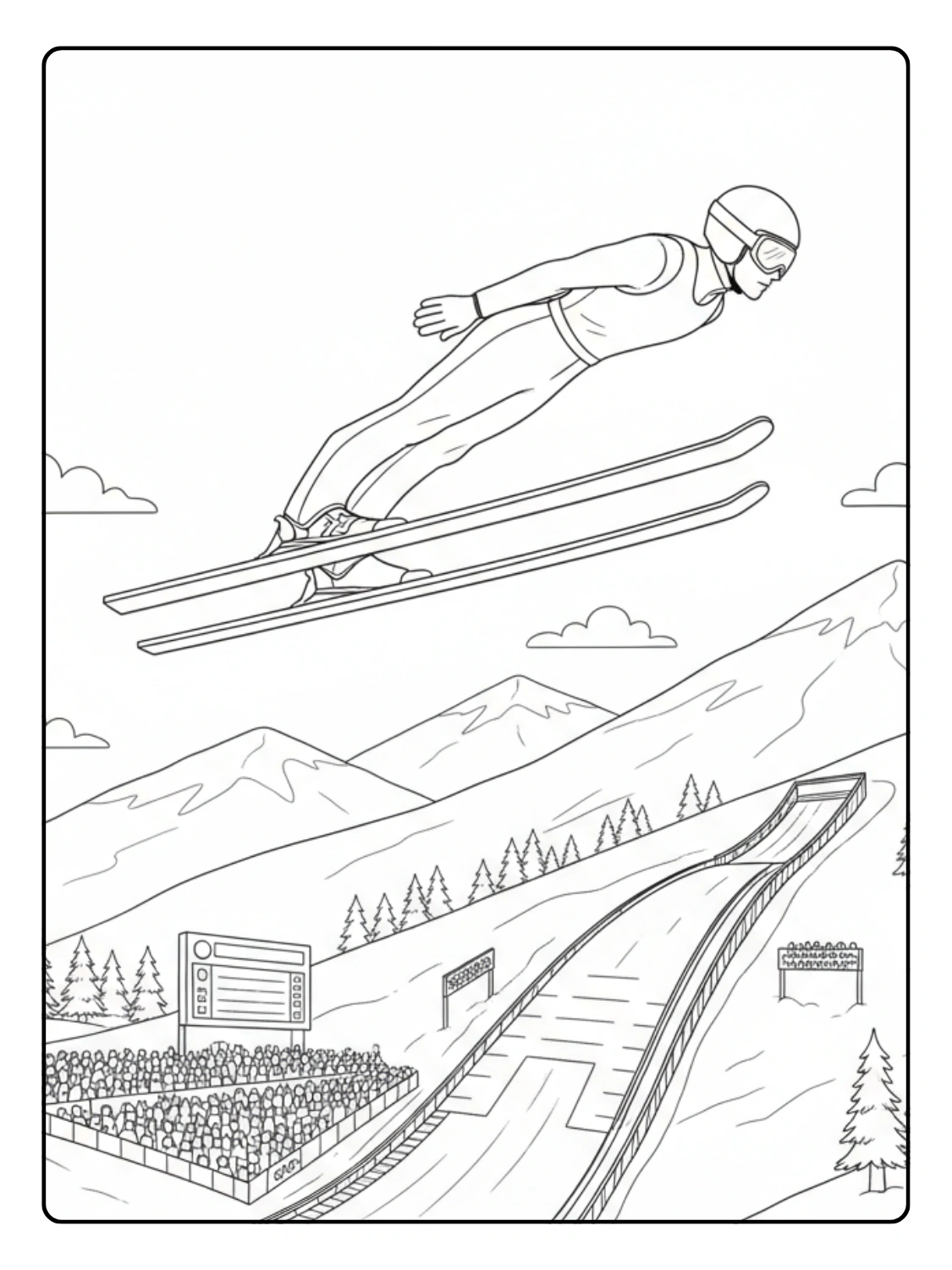Ski Jumping Action Coloring Page