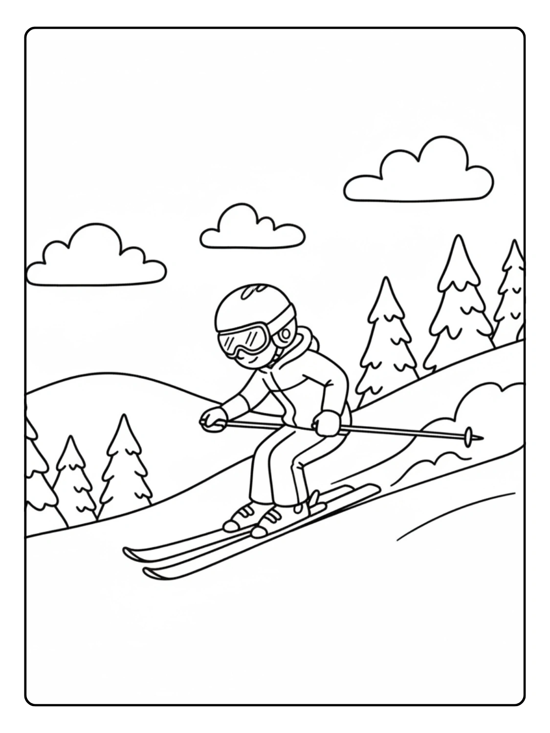 Skiing Down the Slopes Coloring Page