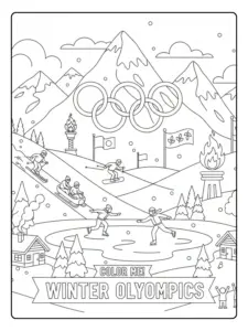 Snowy Mountain Olympics Scene Coloring Page