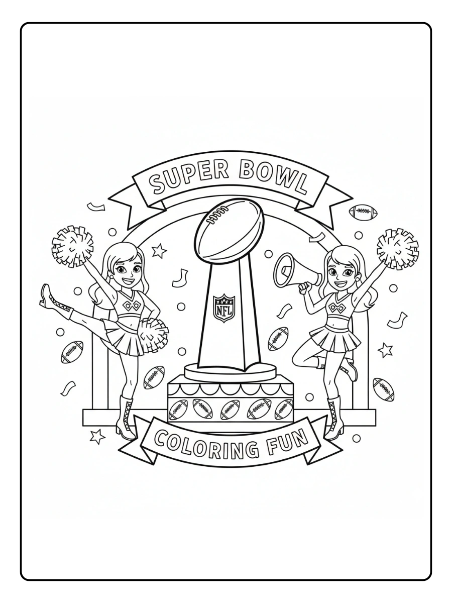 Super Bowl Trophy Coloring Pages – Trophy with Cheerleaders