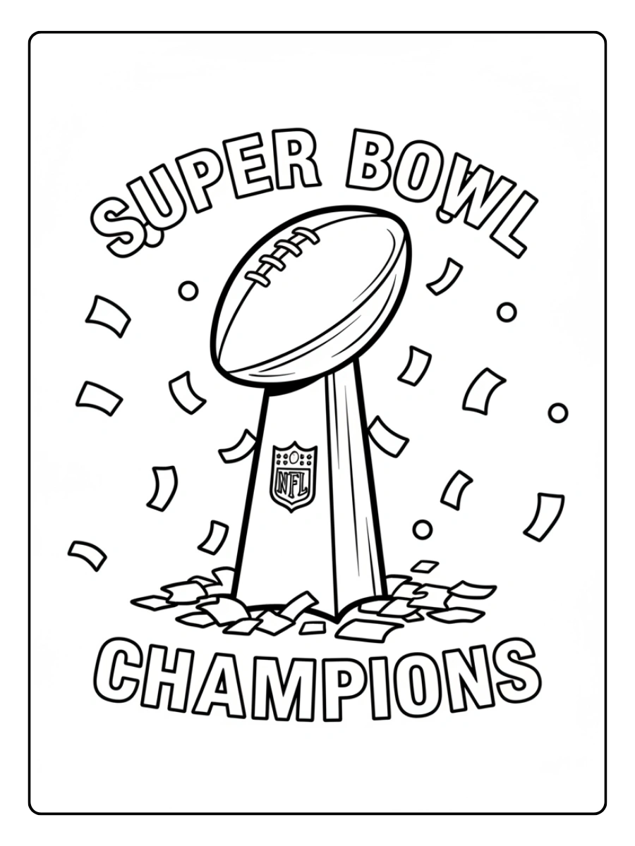 Super Bowl Trophy Coloring Pages – Trophy with Confetti