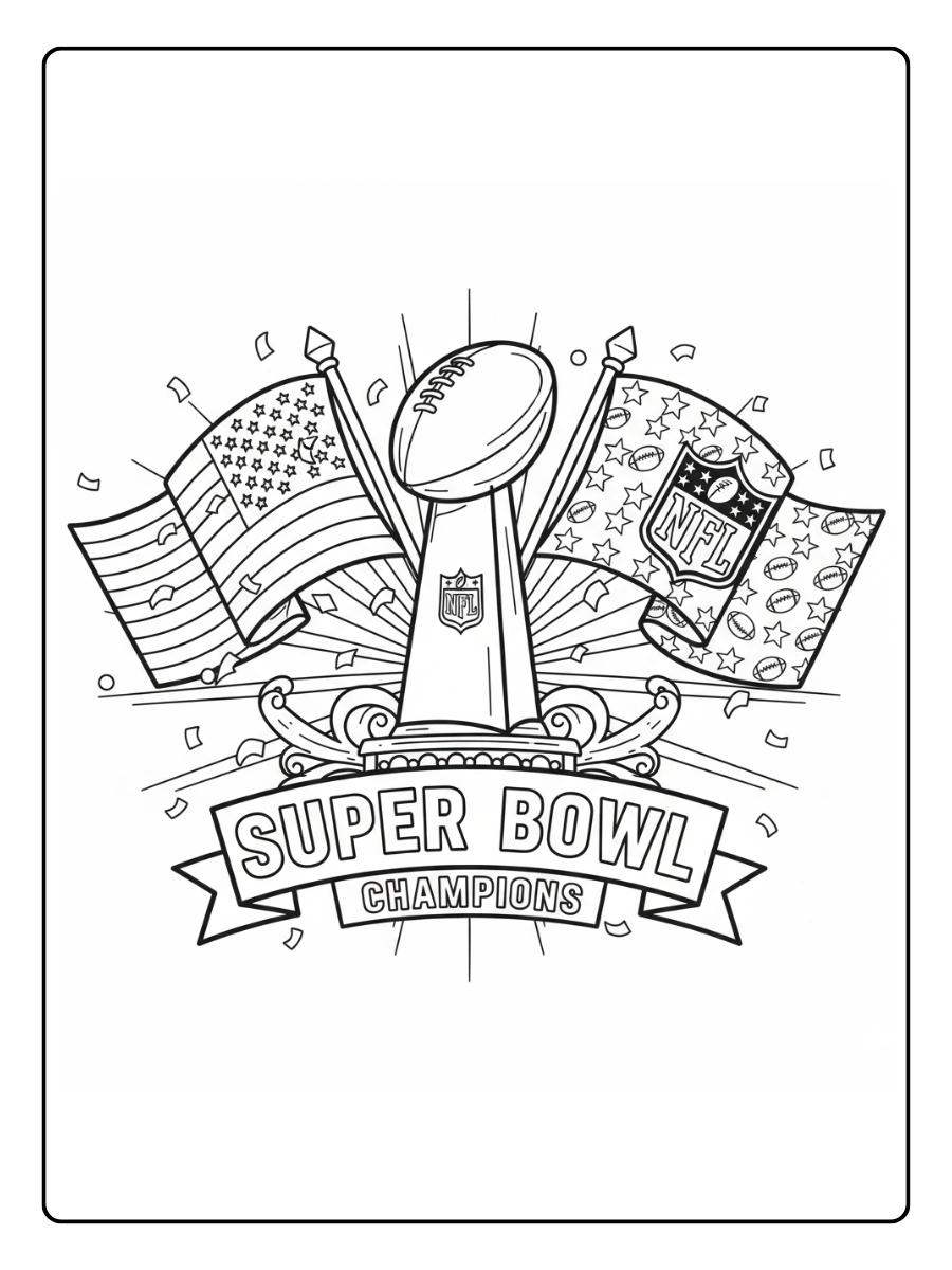 Super Bowl Trophy Coloring Pages – Trophy with Flags