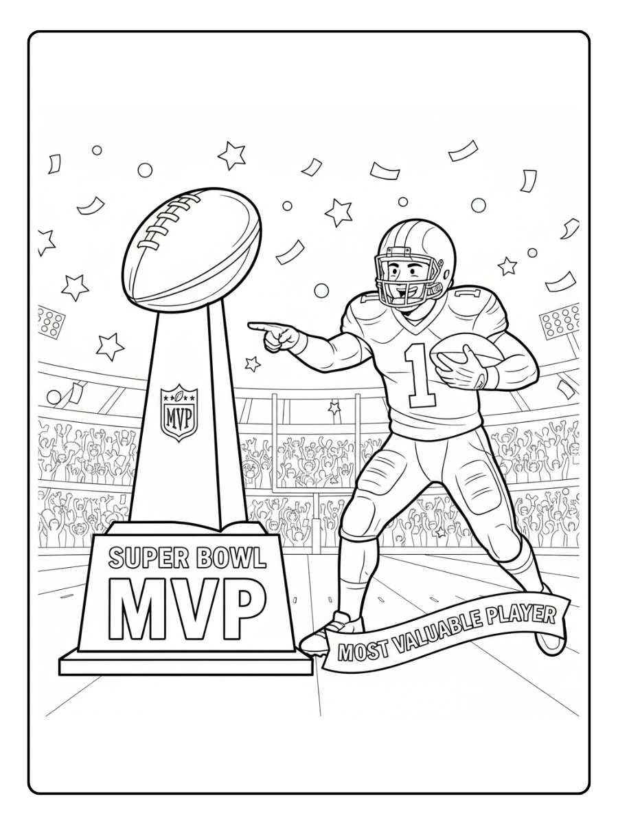 Super Bowl Trophy Coloring Pages – Trophy with MVP Player