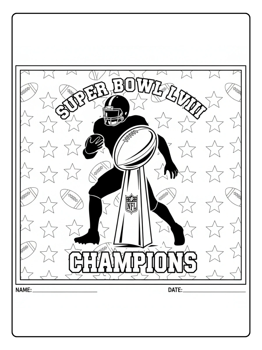 Super Bowl Trophy Coloring Pages – Trophy with Player Silhouette