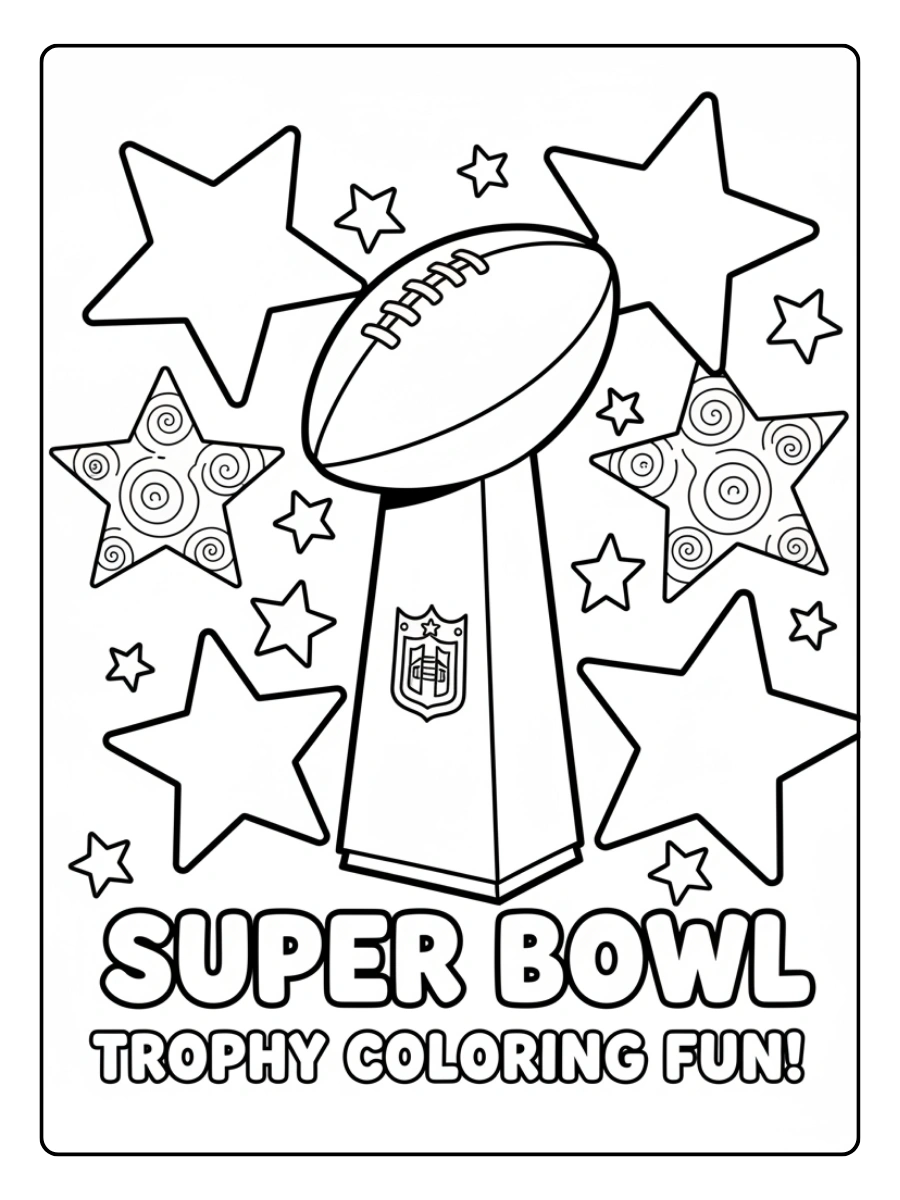 Super Bowl Trophy Coloring Pages – Trophy with Stars