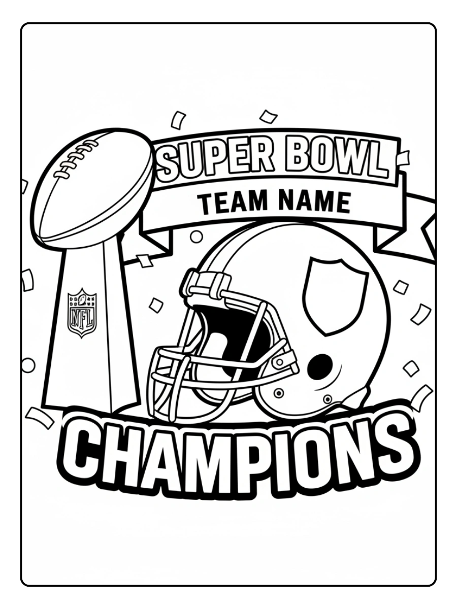 Super Bowl Trophy Coloring Pages – Trophy with Team Helmet