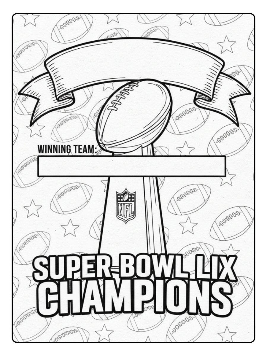 Super Bowl Trophy Coloring Pages – Trophy with Winning Team