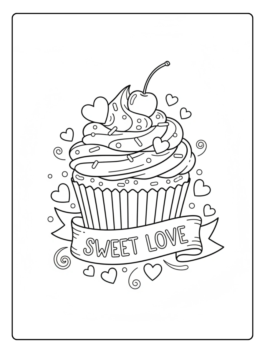 Valentine Cupcakes & Sweets Coloring Pages – Chocolate Cupcake
