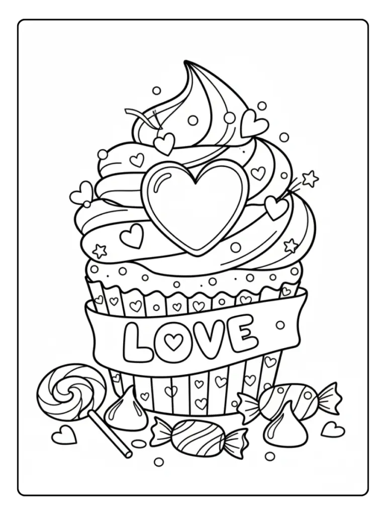 Valentine Cupcakes & Sweets Coloring Pages – Love Cupcake
