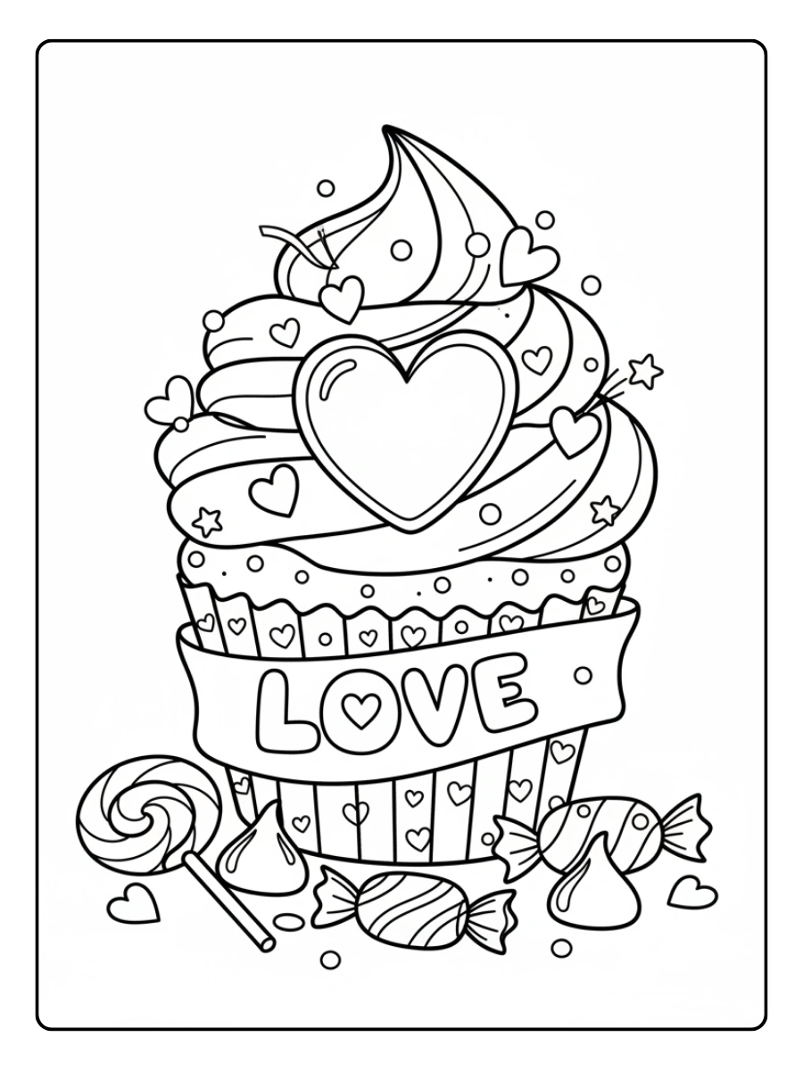 Valentine Cupcakes & Sweets Coloring Pages – Love Cupcake