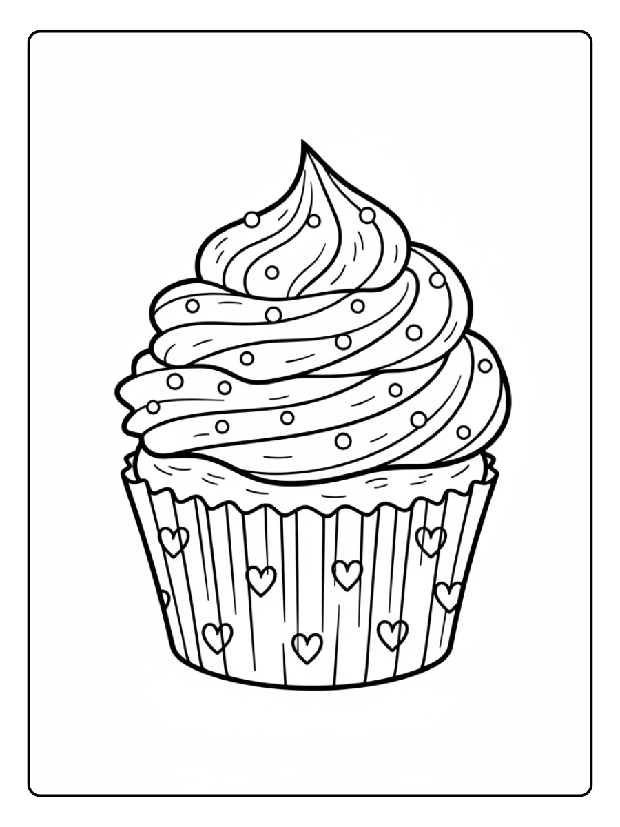 Valentine Cupcakes & Sweets Coloring Pages – Pink Frosting Cupcake