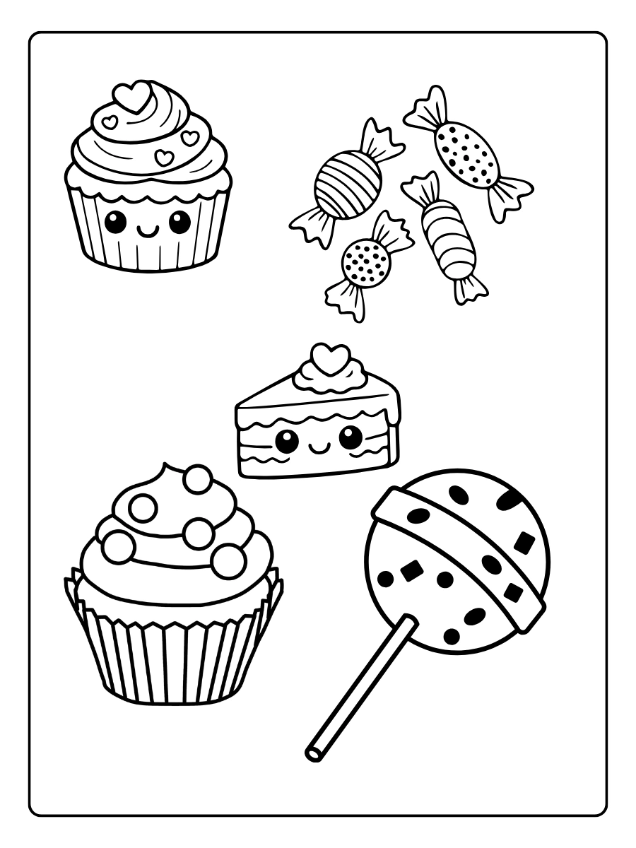 Valentine Cupcakes & Sweets Coloring Pages – Valentine Chocolates