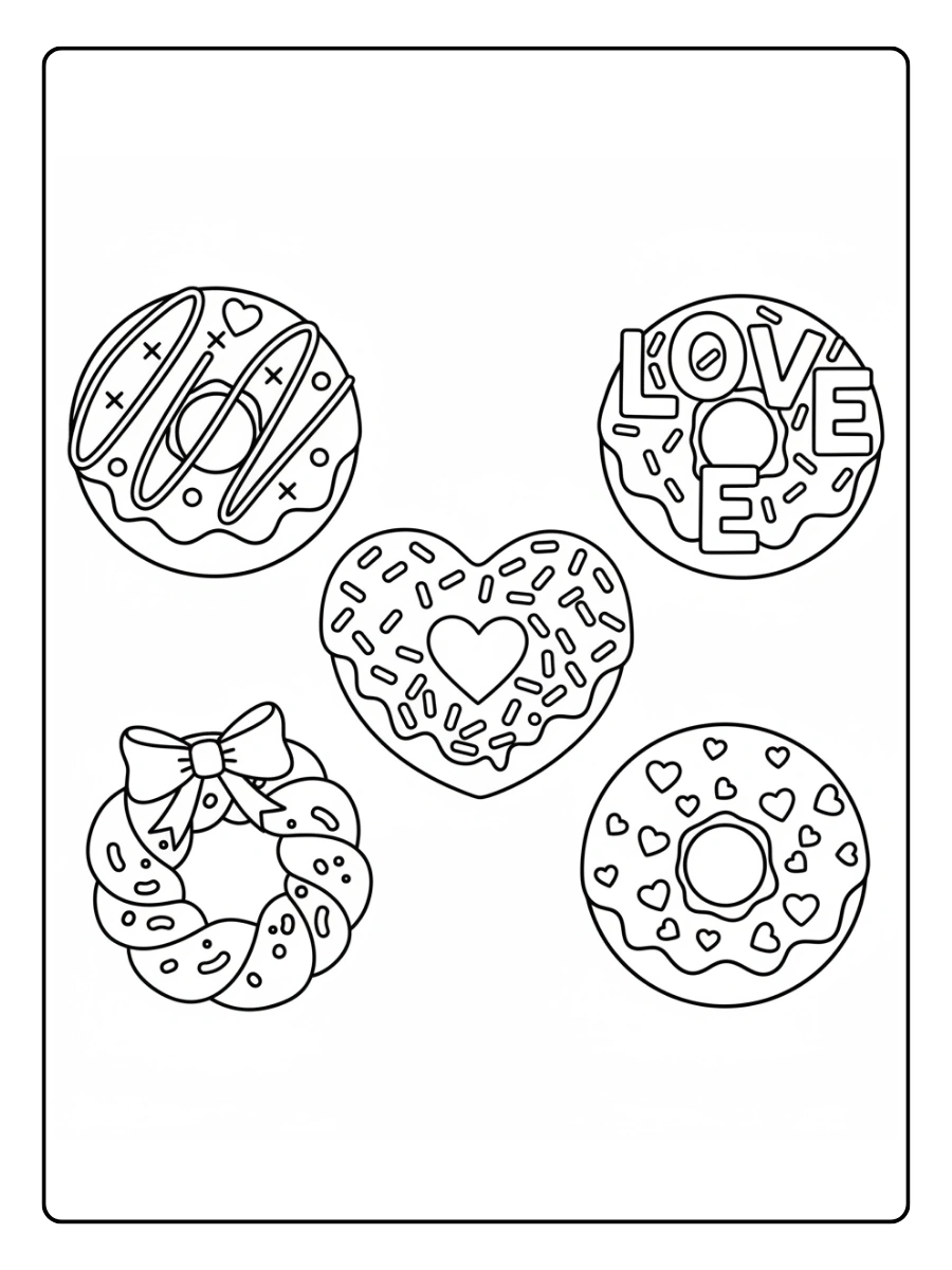 Valentine Cupcakes & Sweets Coloring Pages – Valentine Donuts