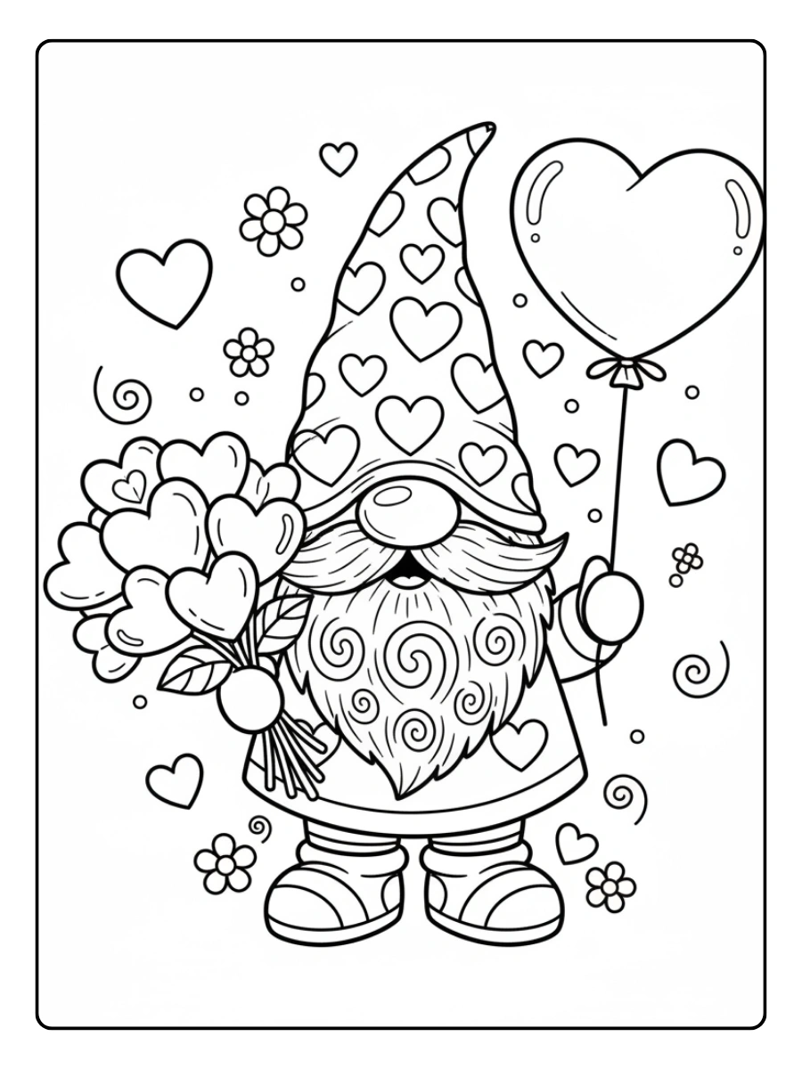 Valentine Gnomes Coloring Pages – Adorable Gnome