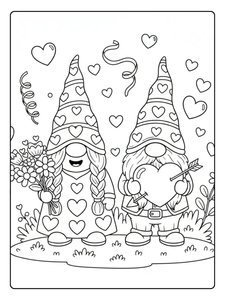 Valentine Gnomes Coloring Pages – Couple Gnomes