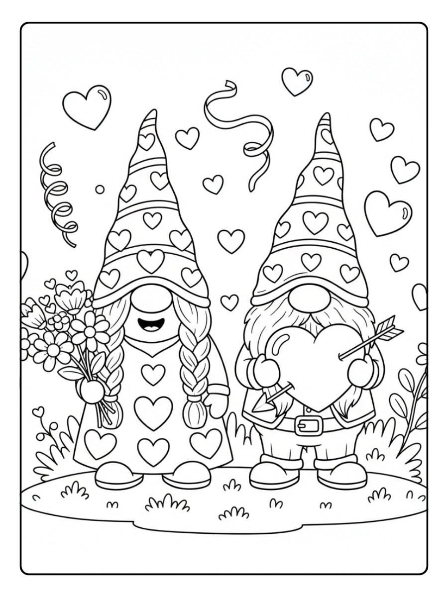 Valentine Gnomes Coloring Pages – Couple Gnomes