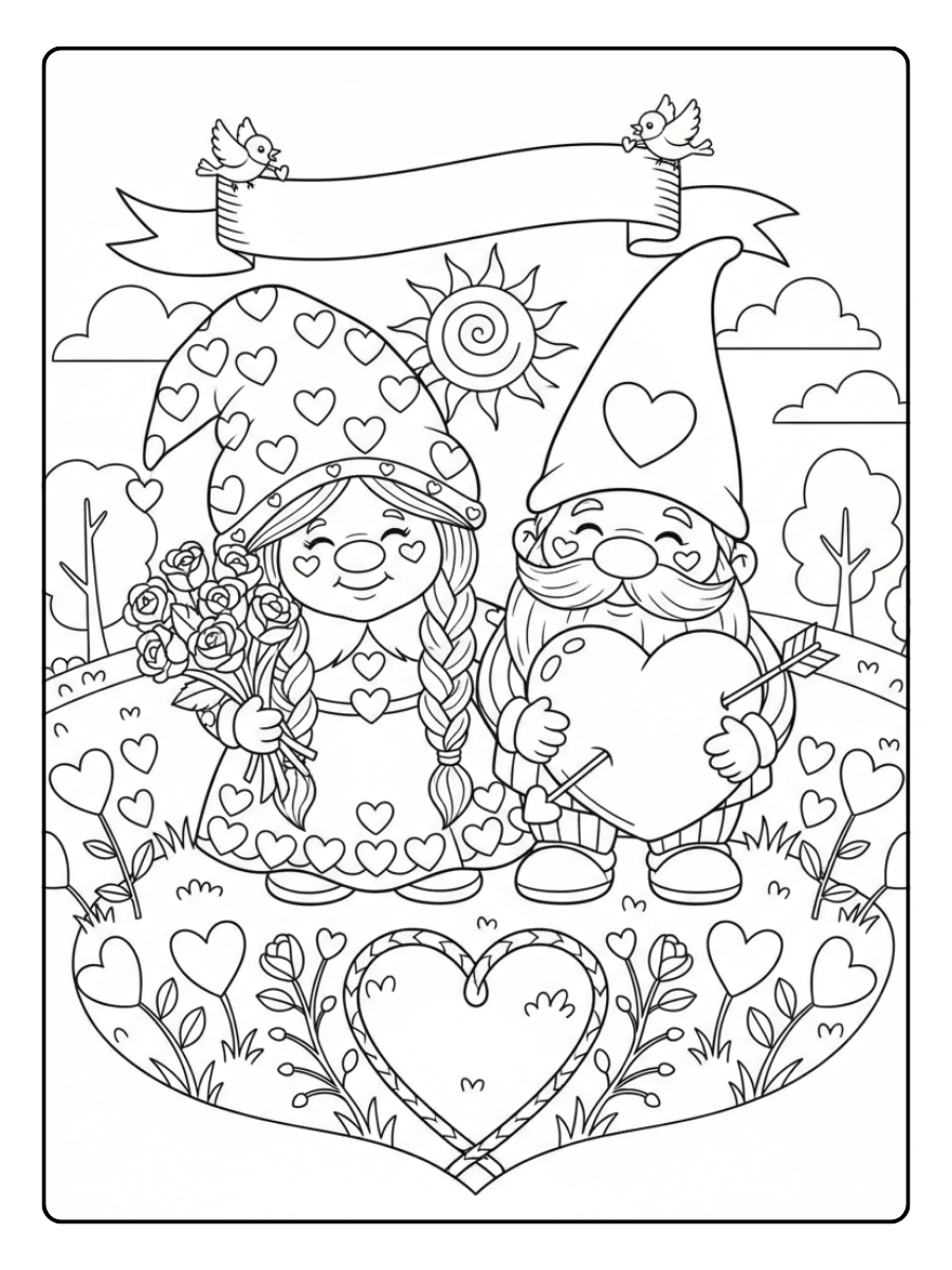 Valentine Gnomes Coloring Pages – Gnome in Love