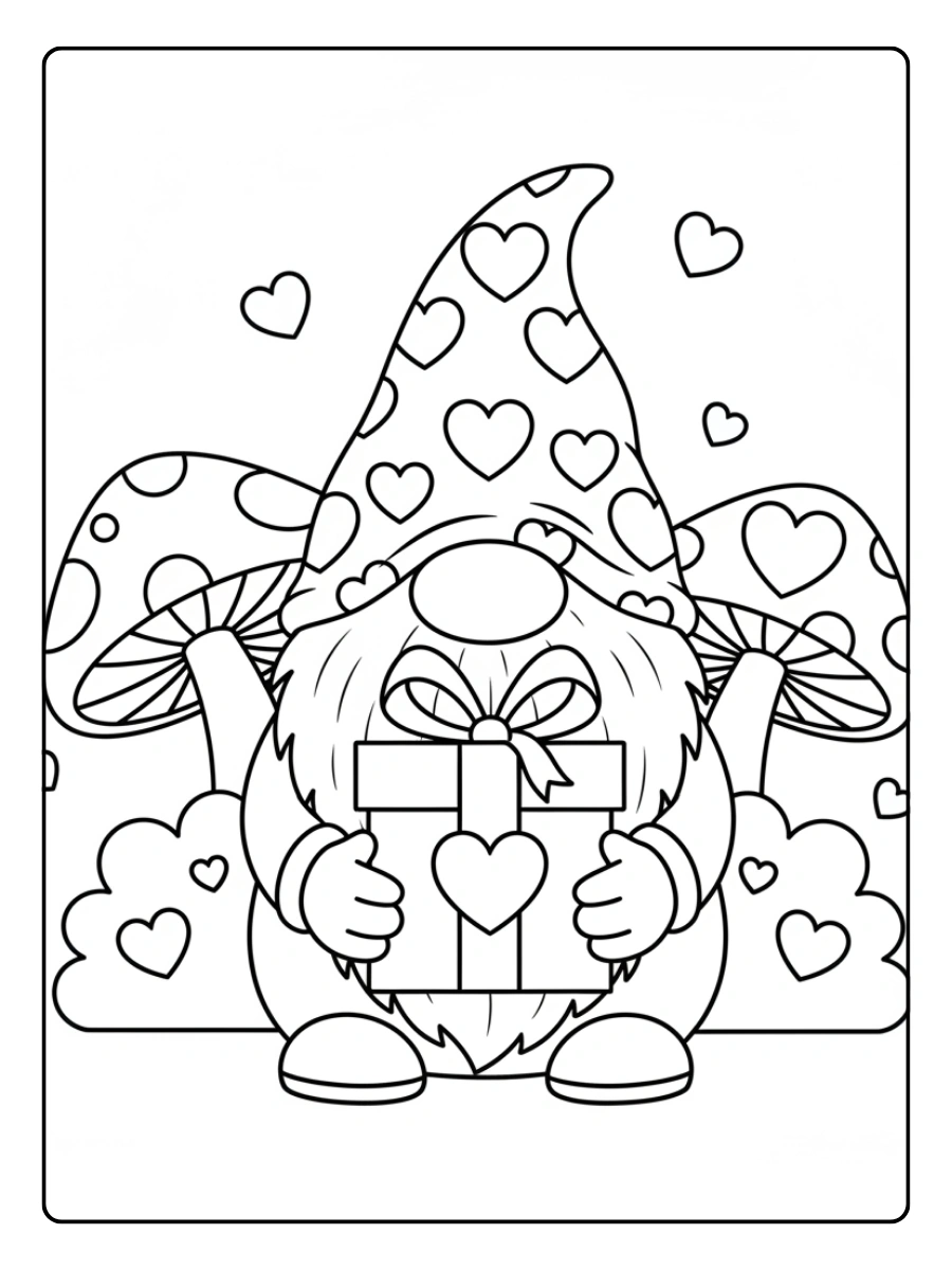 Valentine Gnomes Coloring Pages – Gnome with Gift