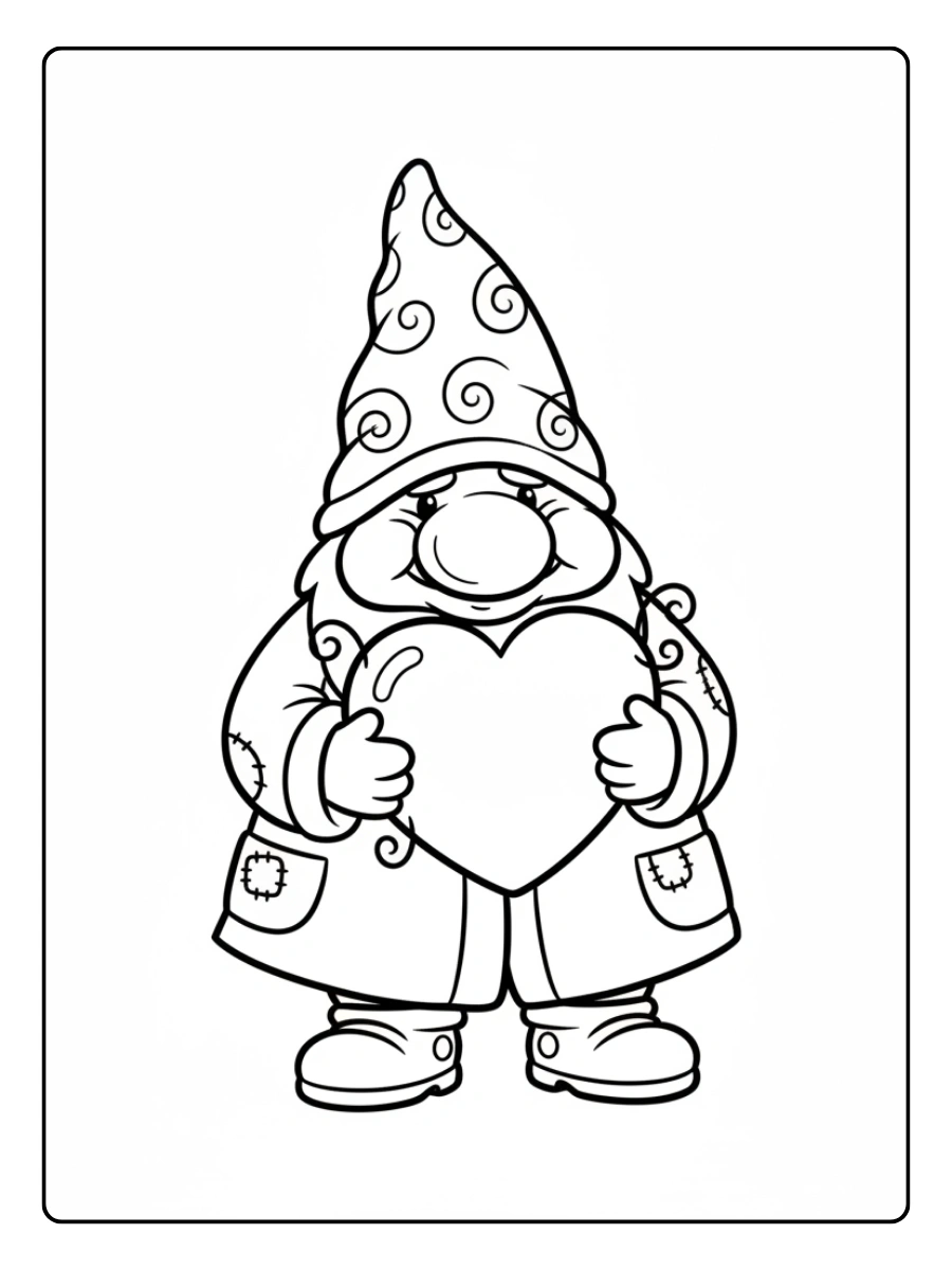 Valentine Gnomes Coloring Pages – Gnome with Heart