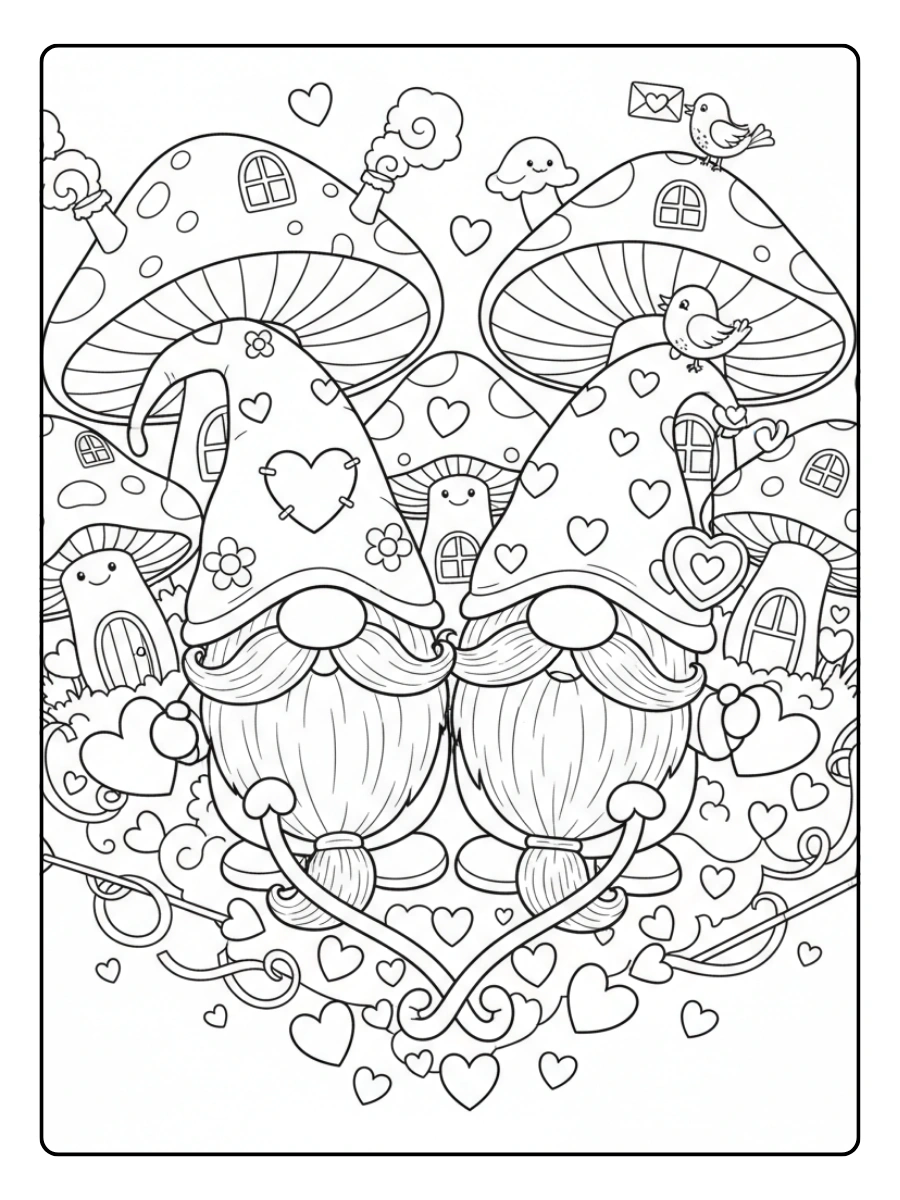 Valentine Gnomes Coloring Pages – Happy Gnome Love