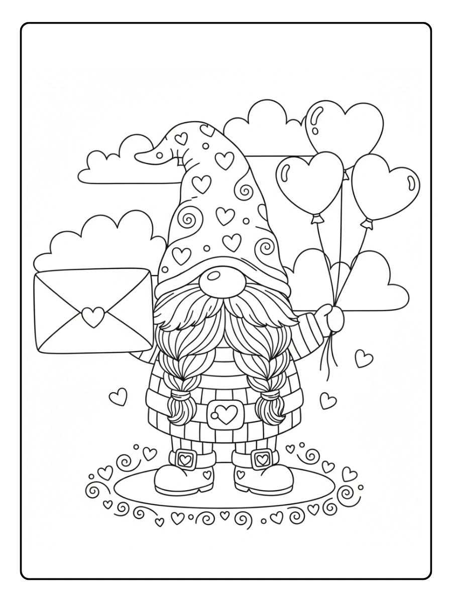 Valentine Gnomes Coloring Pages – Love Letter Gnome