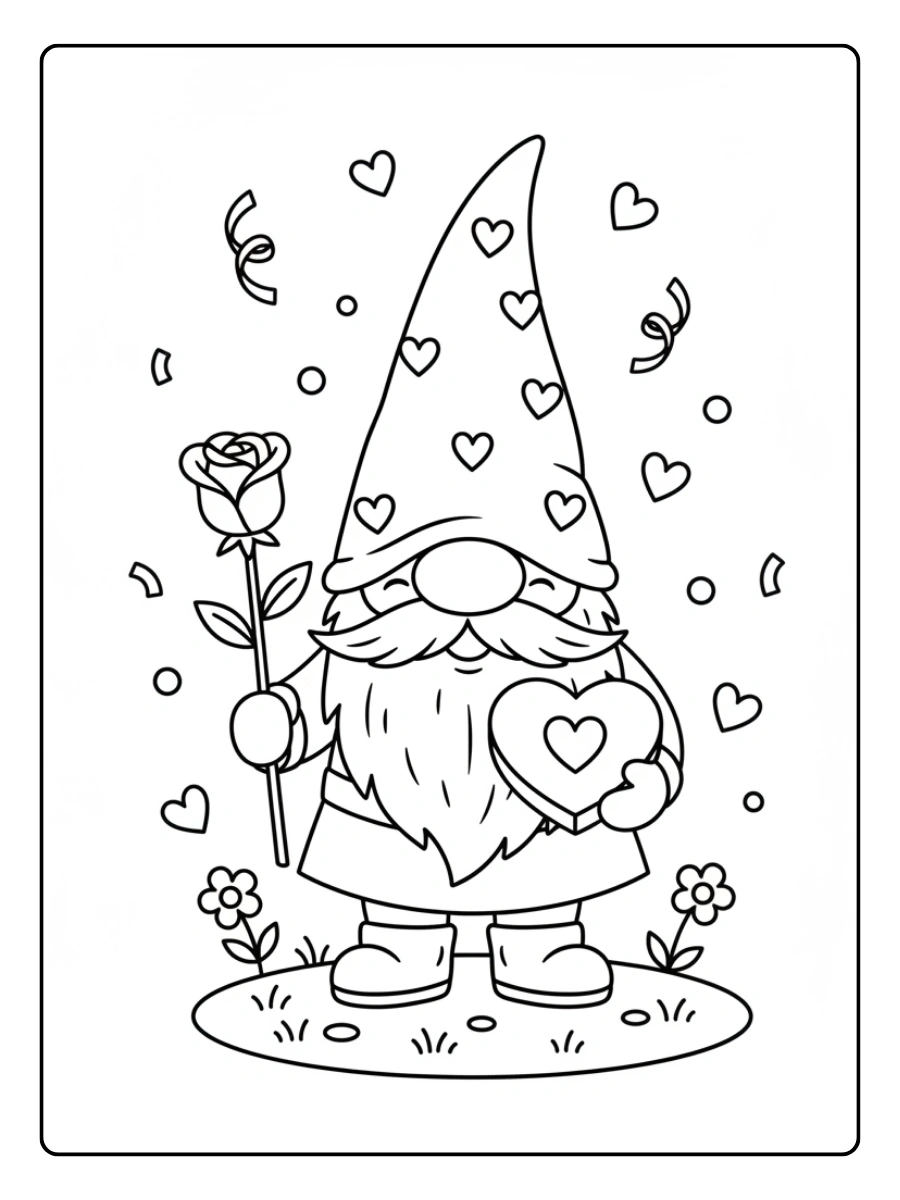 Valentine Gnomes Coloring Pages – Romantic Gnome
