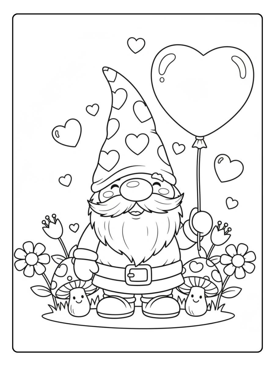 Valentine Gnomes Coloring Pages – Smiling Gnome