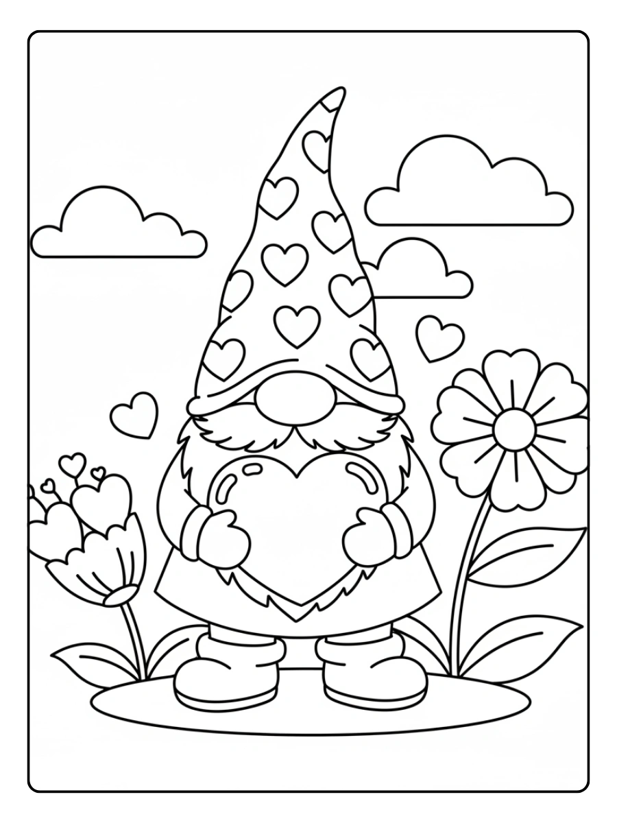 Valentine Gnomes Coloring Pages – Sweet Love Gnome