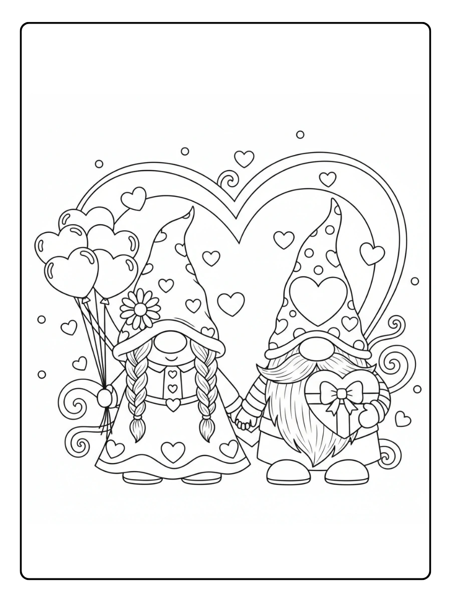 Valentine Gnomes Coloring Pages – Valentine Gnome Couple