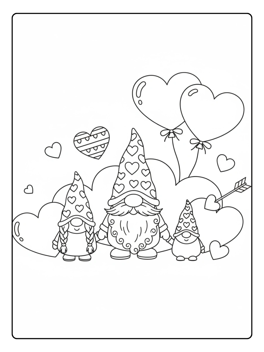 Valentine Gnomes Coloring Pages – Valentine Gnome Family