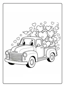 Valentine Trucks with Hearts Coloring Pages – Smiling Truck with Hearts