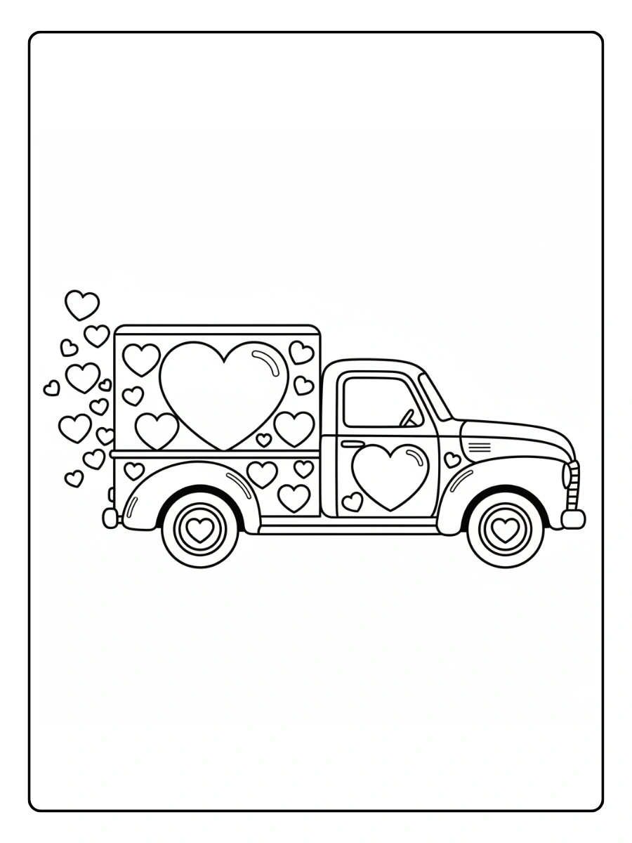 Valentine Trucks with Hearts Coloring Pages – Valentine Gift Truck