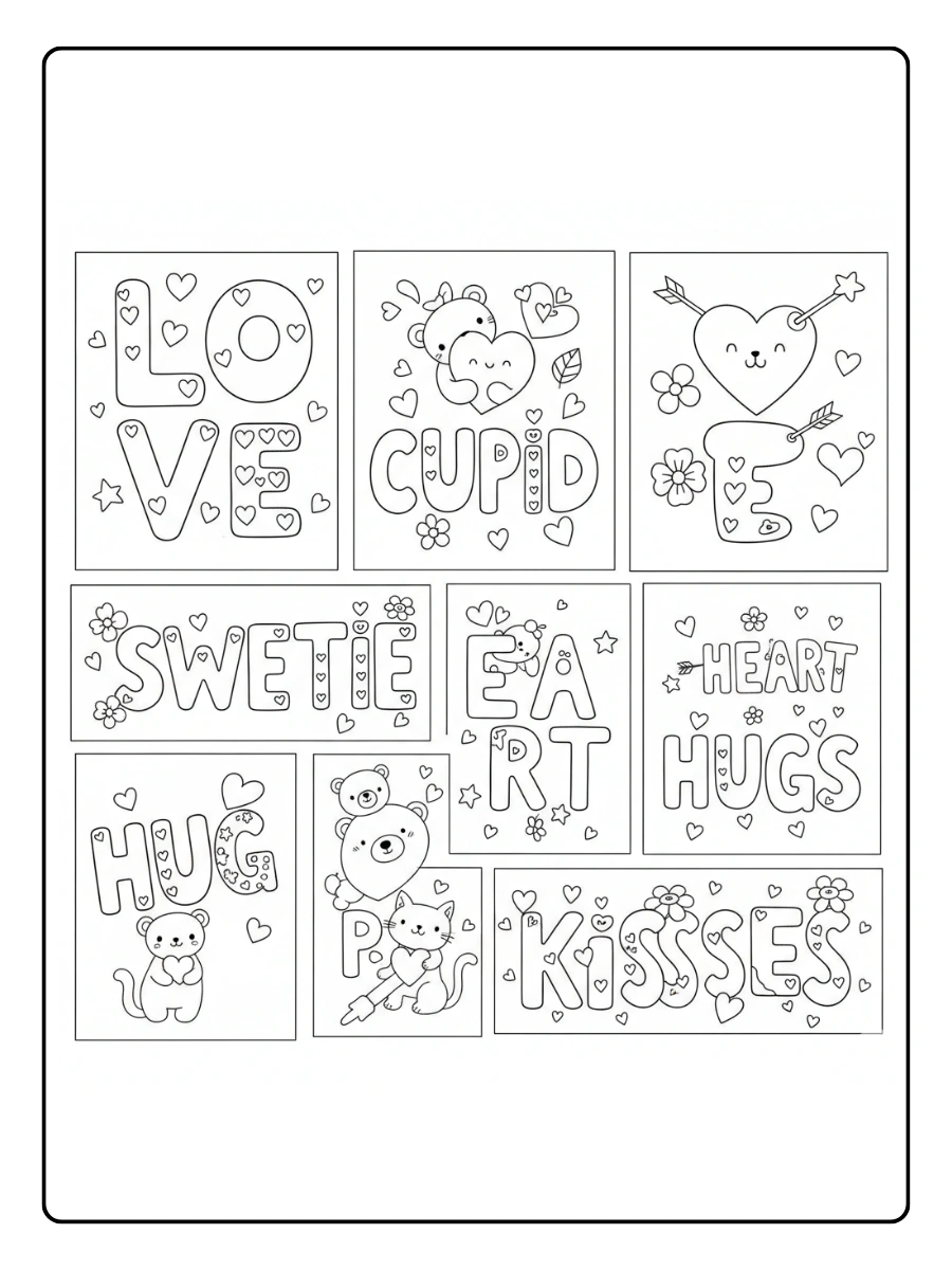 Valentine Word Coloring Pages – Cute Valentine Words