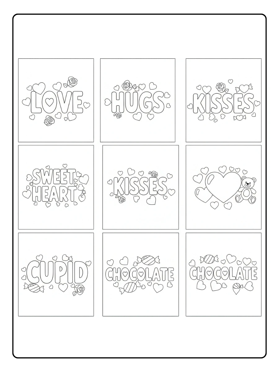 Valentine Word Coloring Pages – Fun Valentine Words
