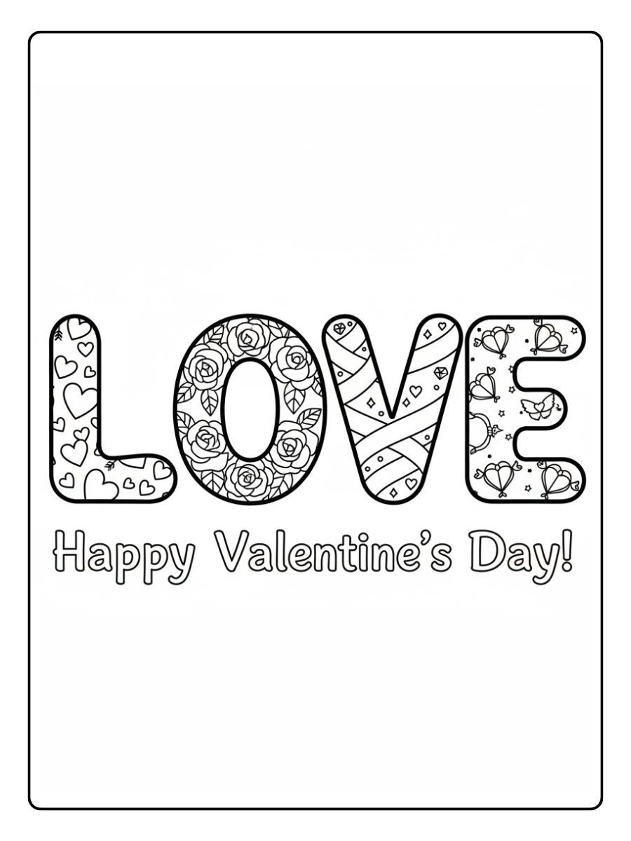 Valentine Word Coloring Pages – LOVE Letters