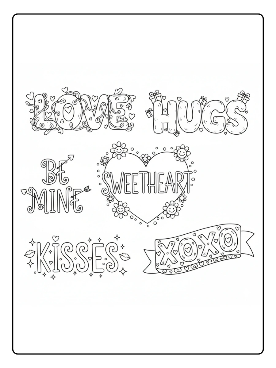 Valentine Word Coloring Pages – Love Typography