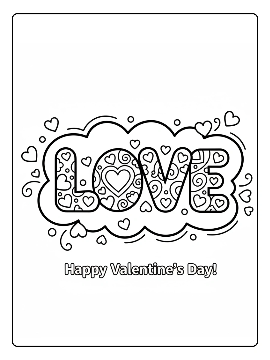 Valentine Word Coloring Pages – Love Word Bubble