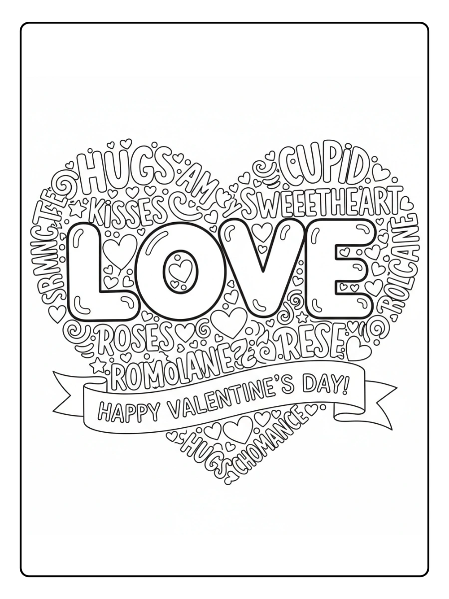 Valentine Word Coloring Pages – Valentine Text Art