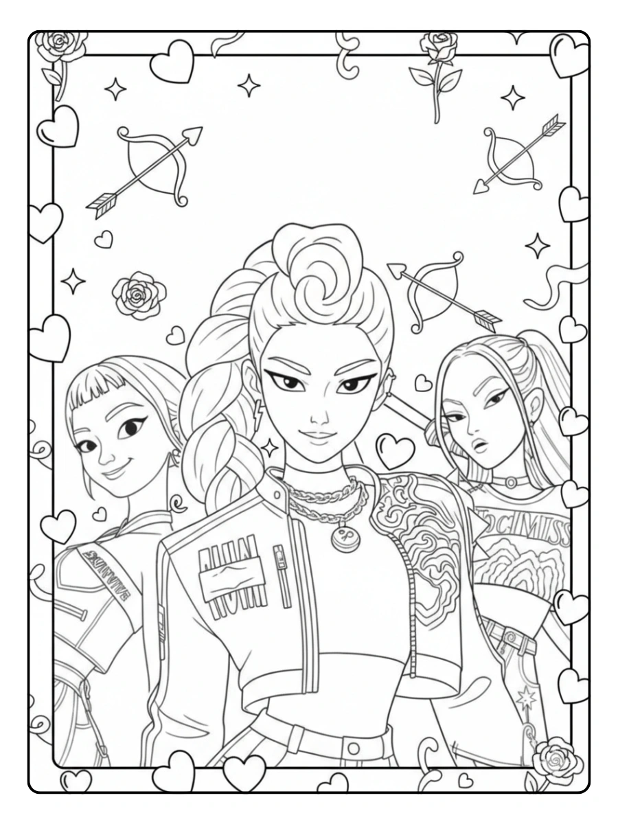 Valentine's Day Kpop Demon Hunters Coloring Pages (2)
