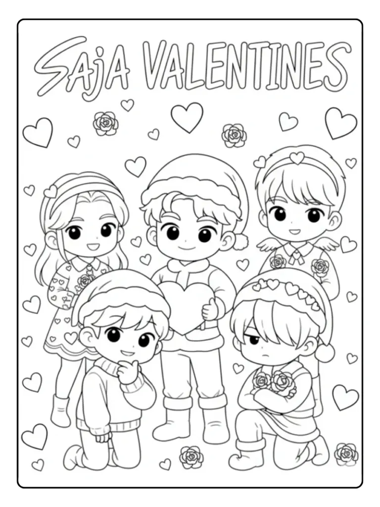 Valentine's Day Kpop Demon Hunters Coloring Pages (4)