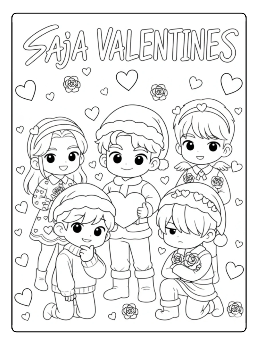 Valentine's Day Kpop Demon Hunters Coloring Pages (4)