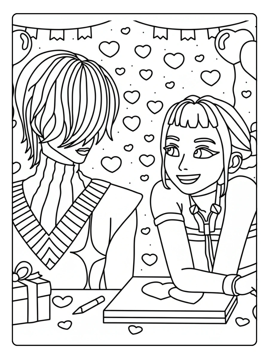 Valentine's Day Kpop Demon Hunters Coloring Pages (7)