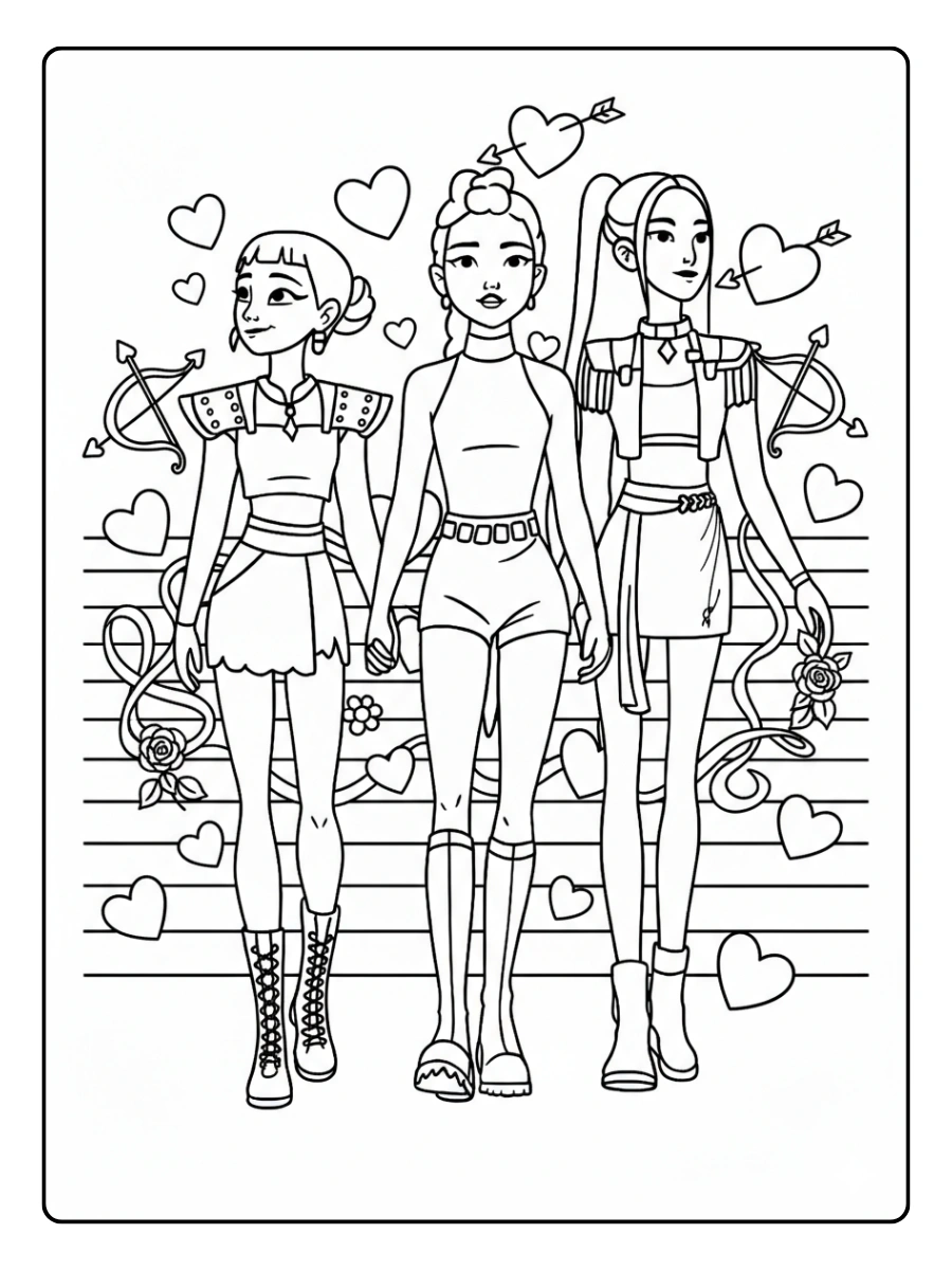 Valentine's Day Kpop Demon Hunters Coloring Pages