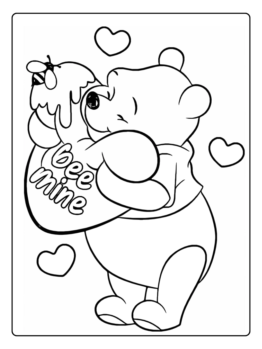 the Pooh Valentine Coloring Pages – Cute Love Pooh