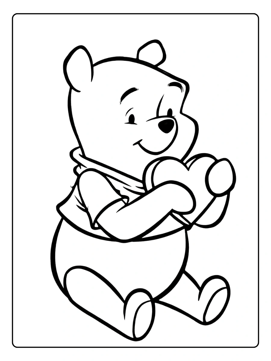 the Pooh Valentine Coloring Pages – Pooh Bear Holding Love Heart