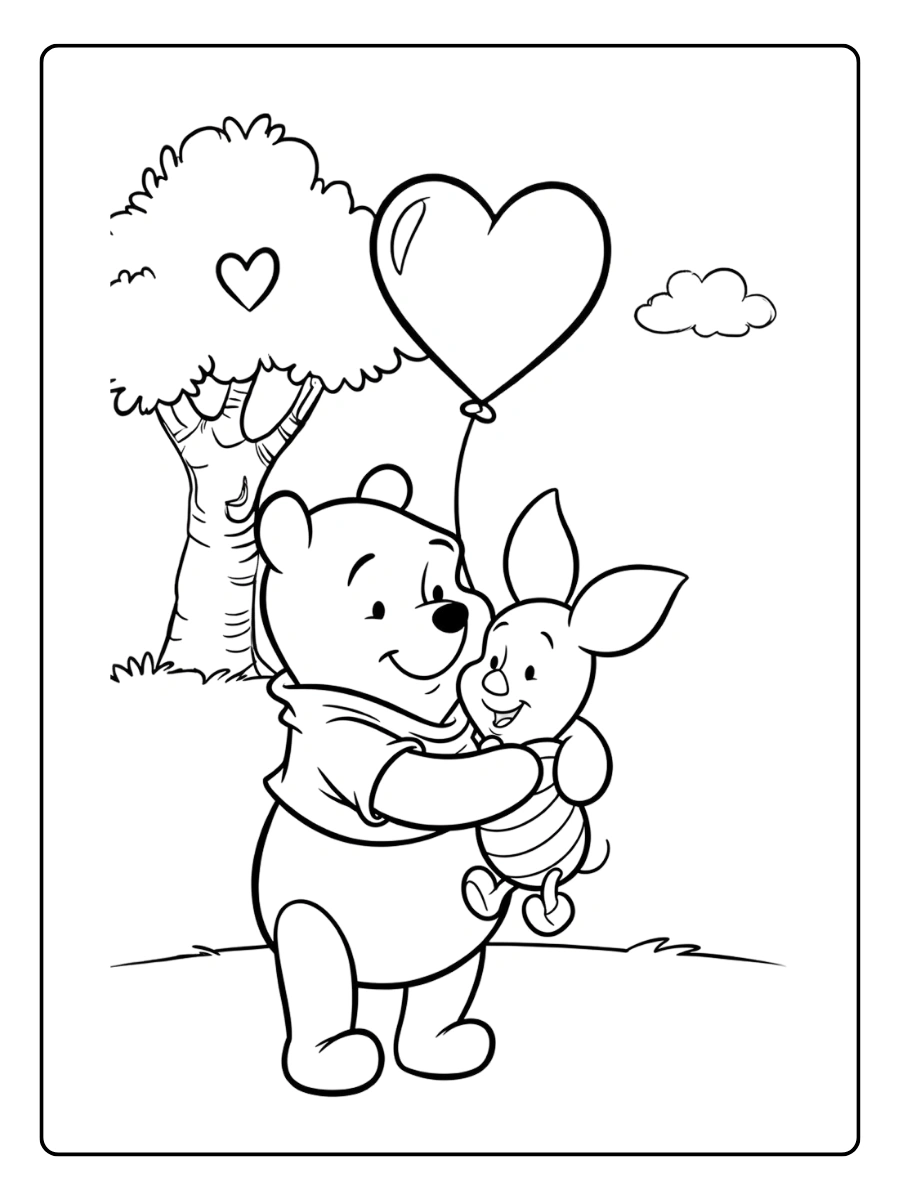 the Pooh Valentine Coloring Pages – Pooh Hugging Piglet