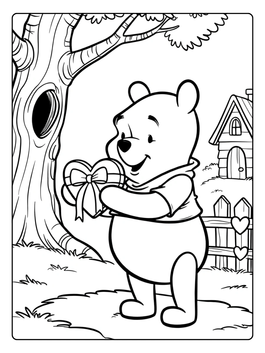 the Pooh Valentine Coloring Pages – Pooh Valentine Day Scene